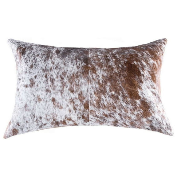 18" x 18" x 5" Salt And Pepper Brown And White Cowhide Pillow