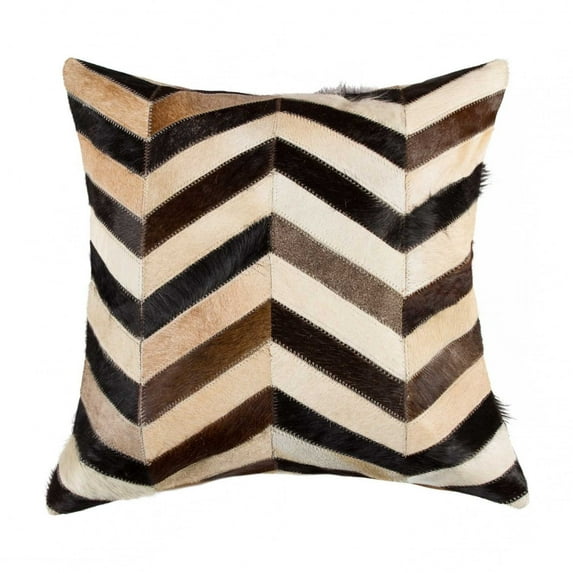 18" x 18" x 5" Stunning Tricolor Chevron Torino Kobe Cowhide Pillow