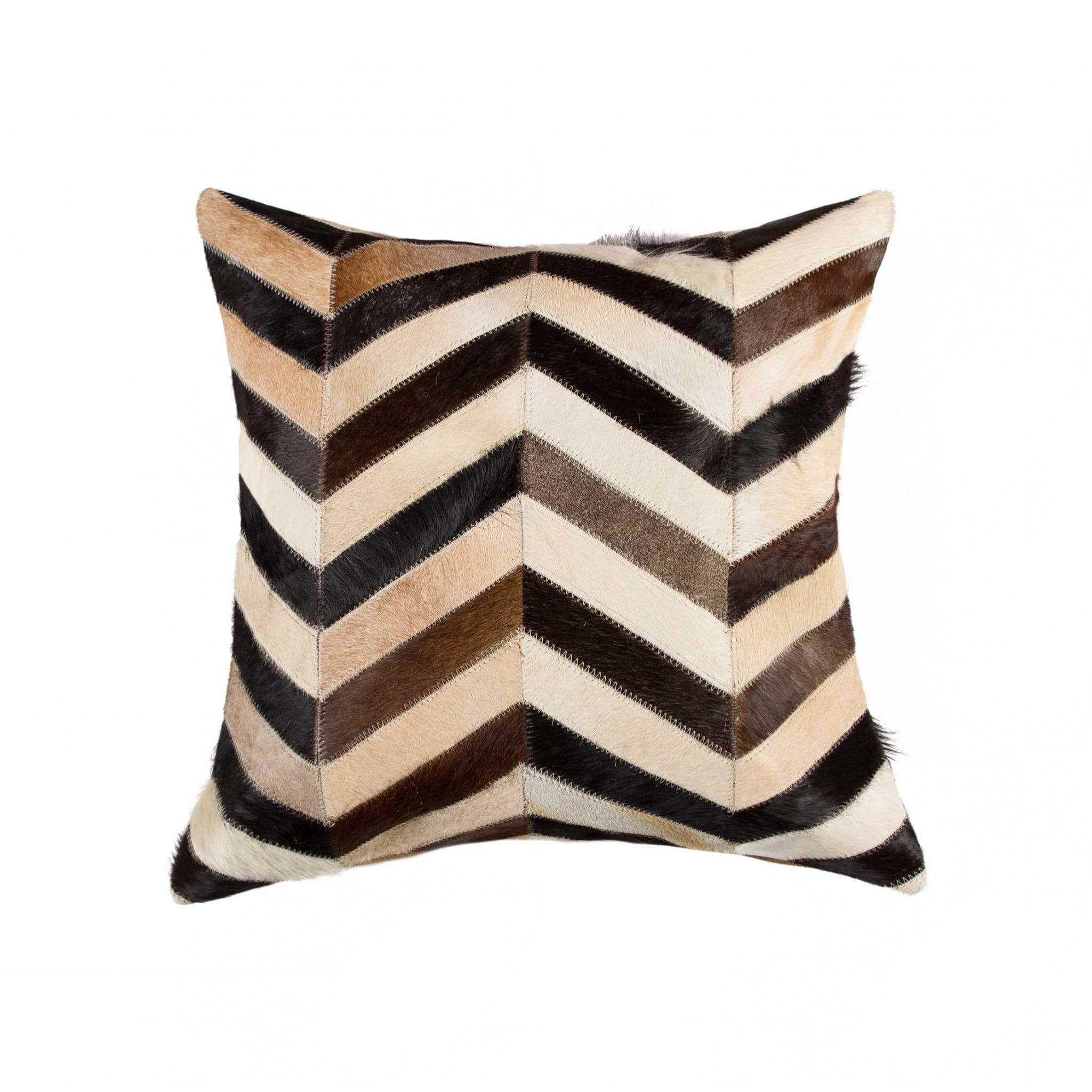 18" Square Tricolor Chevron Cowhide Decorative Pillow