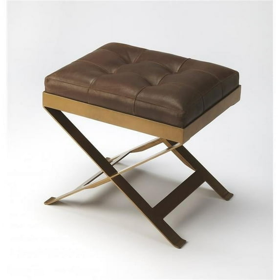18 x 20 x 16 in. Medium Brown Tufted Leather Stool