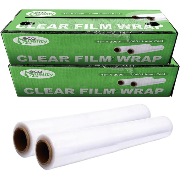 18" x 2000FT Clear Cling PE Food Wrap, Plastic Cling Wrap with Dispenser Cutter Box - BPA Free, Food Safe, Plastic Film Roll, Microwave & Freezer Safe Stretch Wrap for Food Service & Home Use (3)