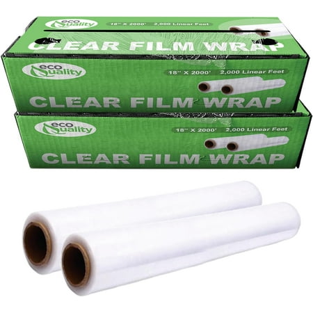 18" x 2000FT Clear Cling PE Food Wrap, Plastic Cling Wrap with Dispenser Cutter Box - BPA Free, Food Safe, Plastic Film Roll, Microwave & Freezer Safe Stretch Wrap for Food Service & Home Use (2)