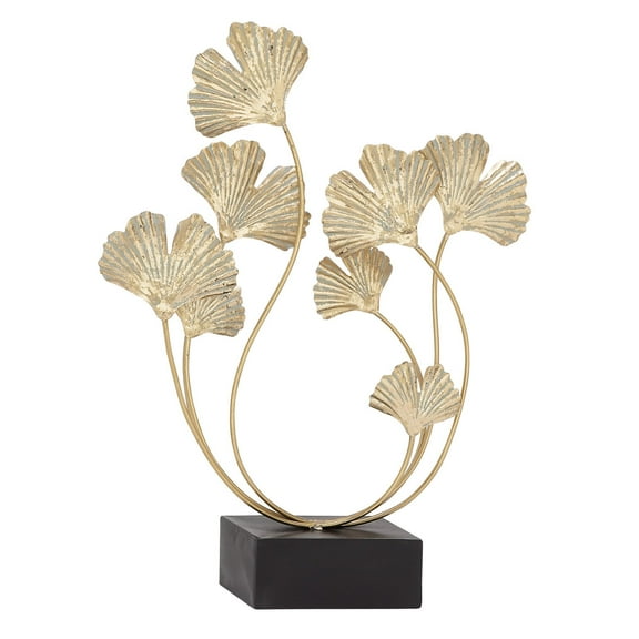 18" x 22" Gold Metal Curved Floral Sculpture, by DecMode