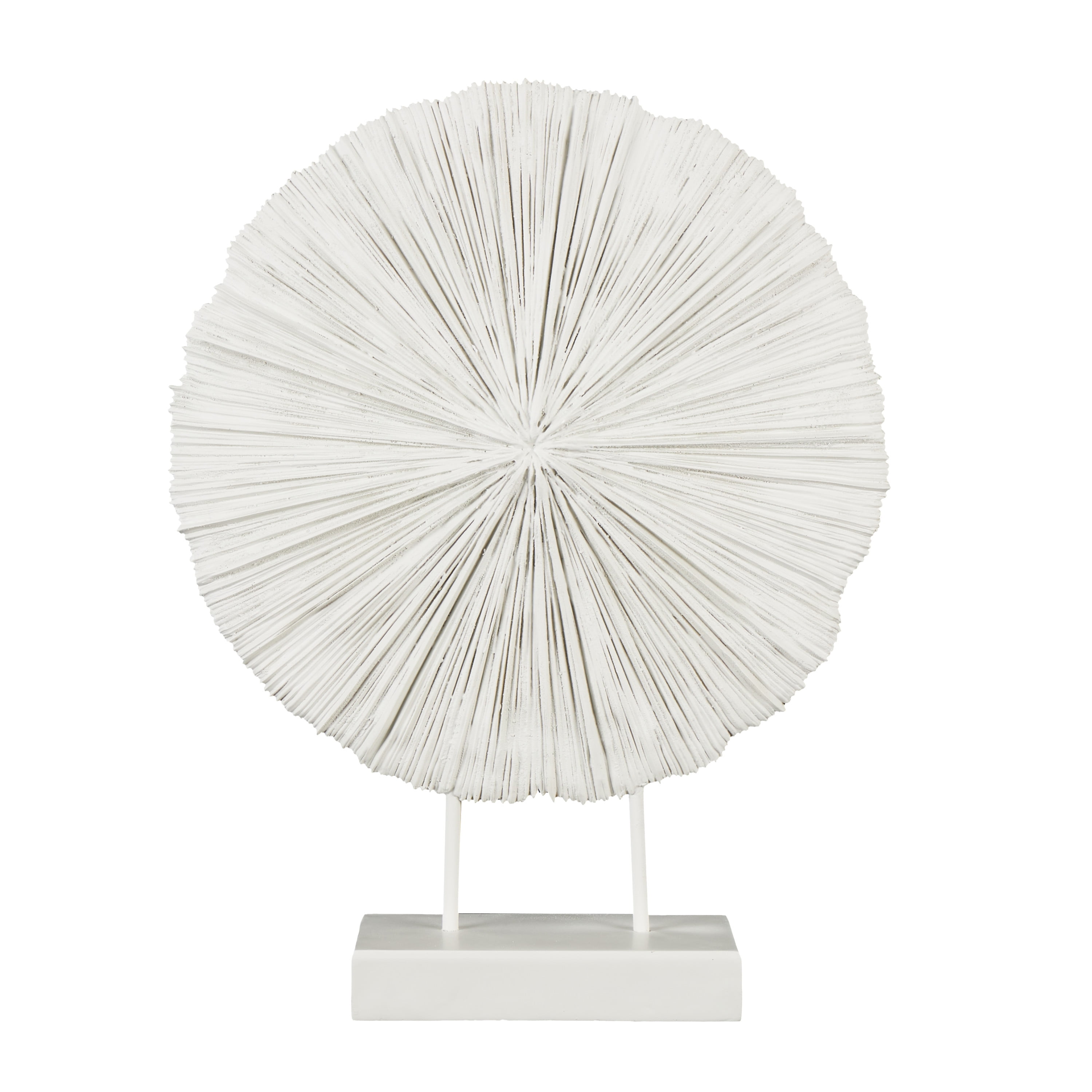 18" x 23" Cream Resin Textured Round Coral Sculpture with Elevated Stand, by DecMode