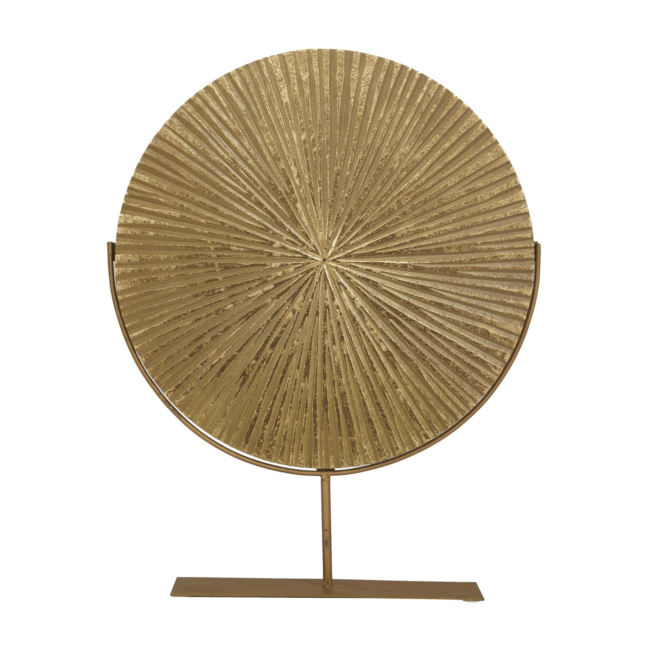 18" x 23" Gold Metal Textured Round Disk Starburst Sculpture with Stand, by CosmoLiving by Cosmopolitan