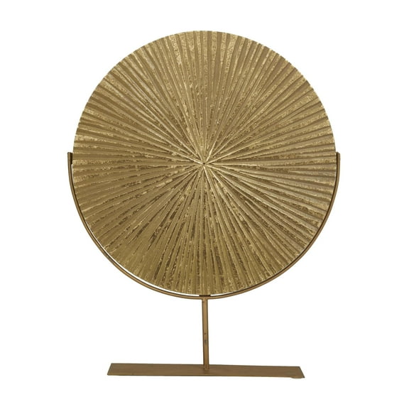 18" x 23" Gold Metal Textured Round Disk Starburst Sculpture with Stand, by CosmoLiving by Cosmopolitan