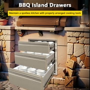 18 x 23 Inch Outdoor Kitchen Drawers, Stainless Steel Triple Access BBQ Drawers with Chrome Handle, 18 x 23 x 23 Inch