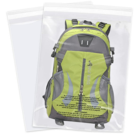 18" x 24" (100 Count) - Clear Poly Bags with Suffocation Warning Self Seal for Packaging, Shirts, Clothing & FBA - Permanent Adhesive
