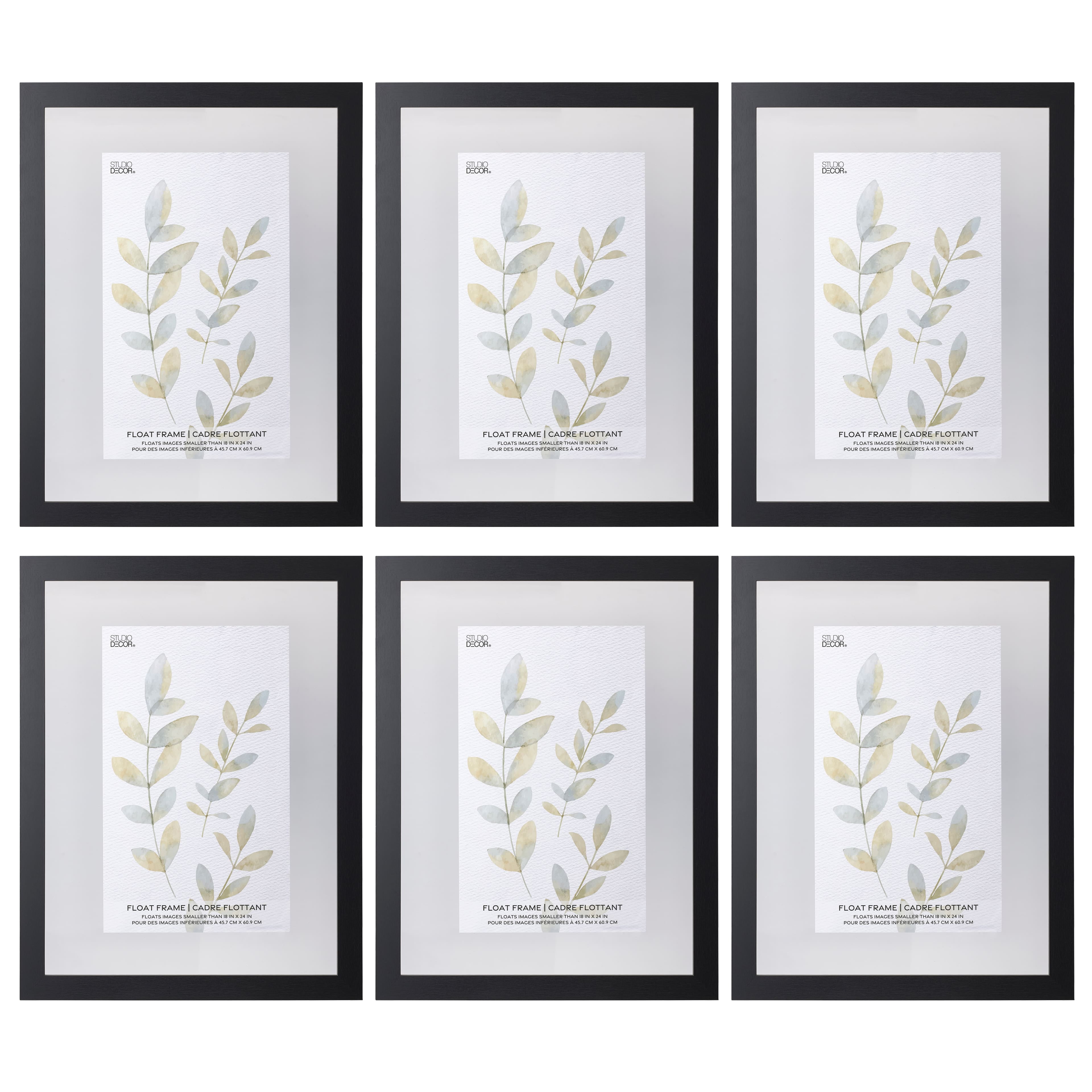 Studio Decor 18" x 24" Black Float Picture Frame - Pre-attached Hanging Hardware, Horizontal or Vertical - MDF, Bulk 6 Pack