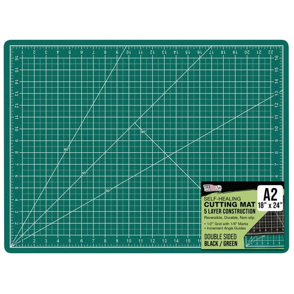 U.S. Art Supply 18" x 24" Self-Healing Cutting Mat 5-Ply - Double-Sided Green/Black Craft Mat, Non-Slip Cutting Mats for Crafts, Sewing, Quilting, Scrapbooking