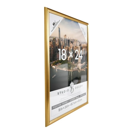 Studio Decor 18" x 24" Gold Poster Frame - Includes Pre-attached Hanging Hardware, Horizontal or Vertical Display Frame for Posters, Photos and Art Prints - 1 Pack
