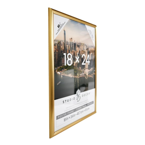 18" x 24" Gold Poster Frame by Studio Decor - Includes Pre-attached Hanging Hardware - Horizontal or Vertical Display Frame for Posters - Photos and Art Prints - 1 Pack