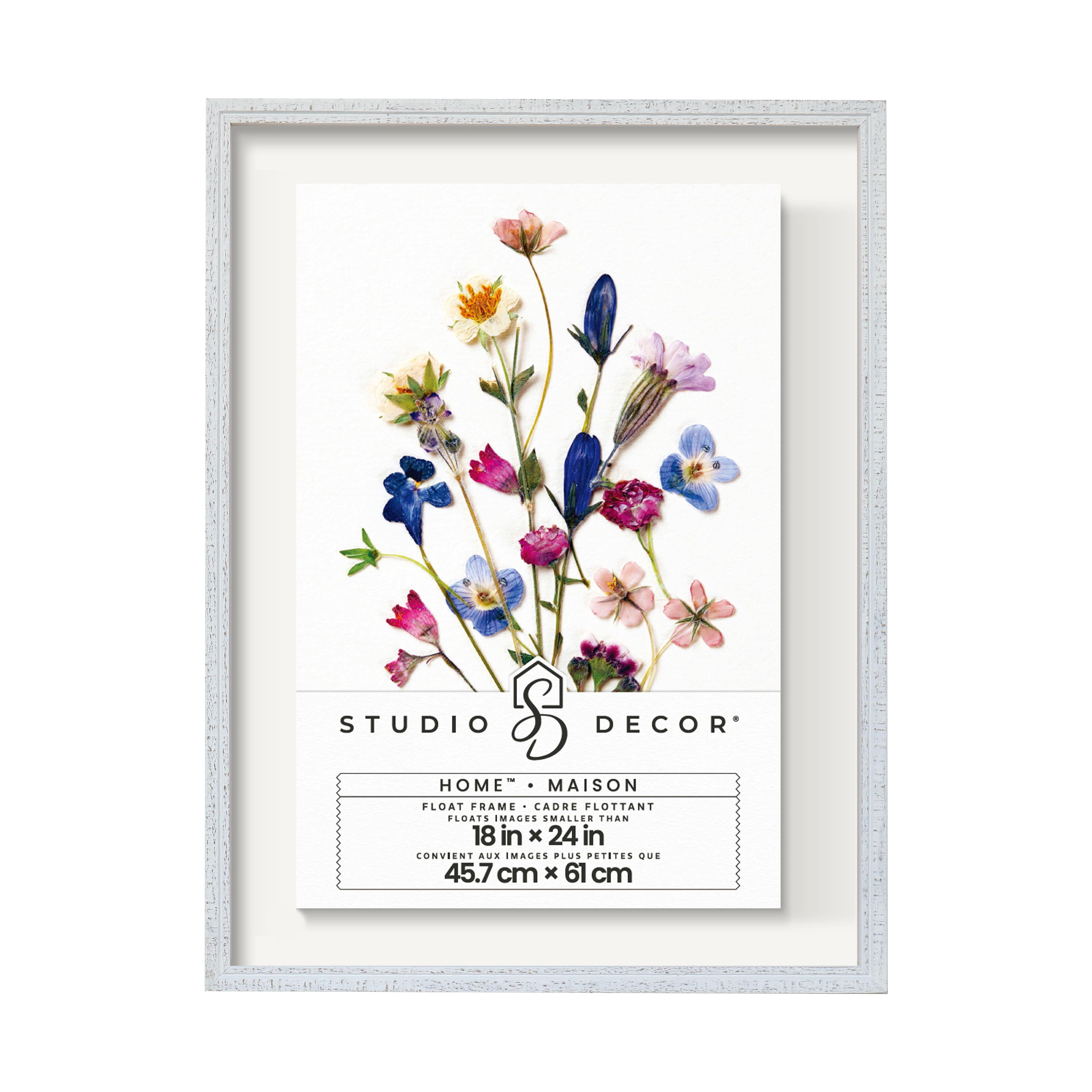 Studio Decor 18" x 24" Home White Distressed Float Picture Frame - Includes Pre-attached Hanging Hardware, Horizontal or Vertical Display - 1 Pack