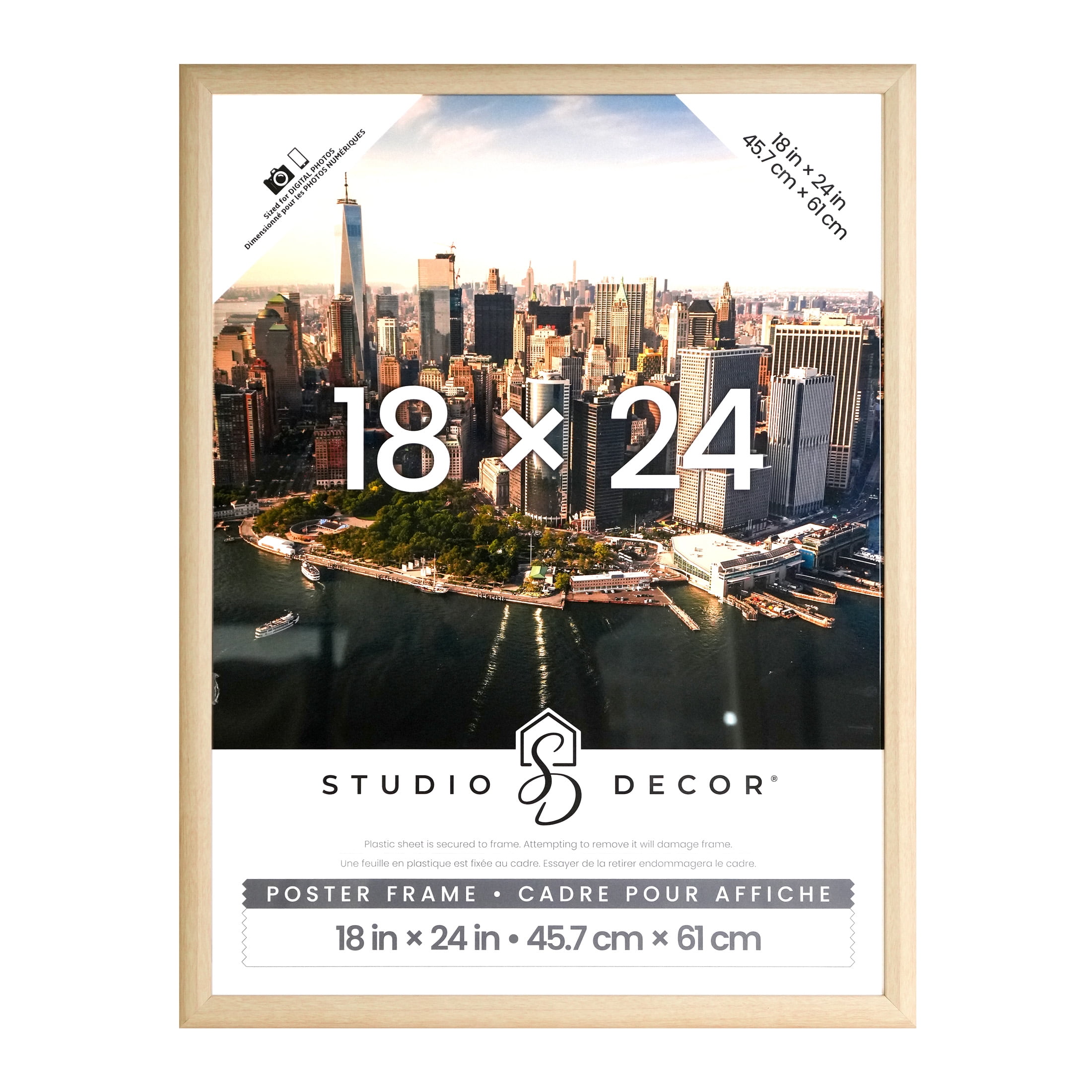 Natural Wood 18" x 24" Poster Frame with Hanging Hardware