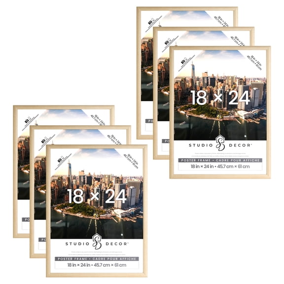 18" x 24" Natural Poster Frames by Studio Decor – Large Wall Frame Set for Digital Prints - Posters & Artwork - Lightweight Polystyrene with MDF Backing - 6 Pack
