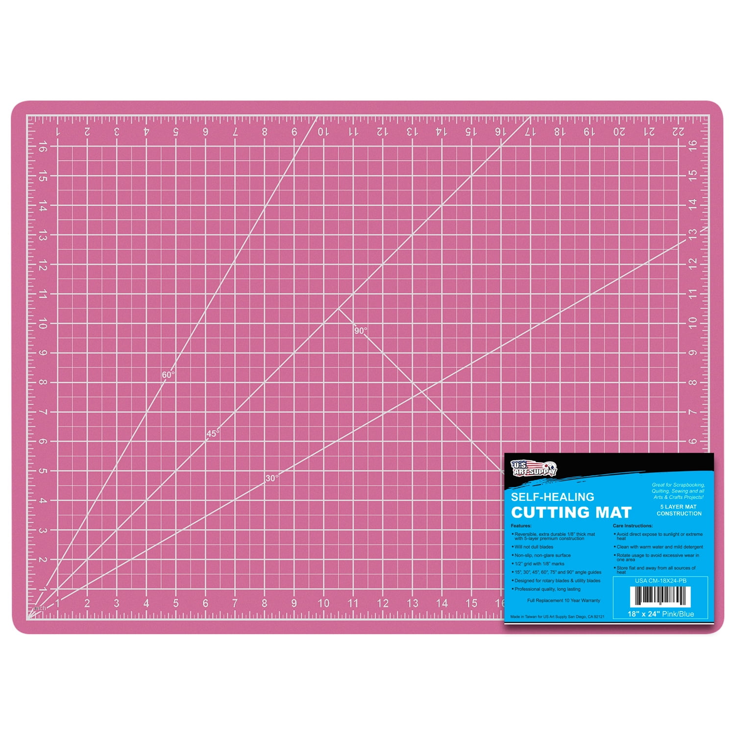 US Art Supply 24 x 36 Pink/Blue Professional Self Healing 5-Ply Double Sided Durable Non-Slip PVC Cutting Mat
