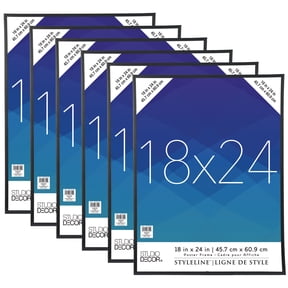 Studio Decor 18" x 24" Plastic Poster Frame Styleline - Includes Hanging Hardware, Horizontal or Vertical Display - Black, Bulk 6 Pack