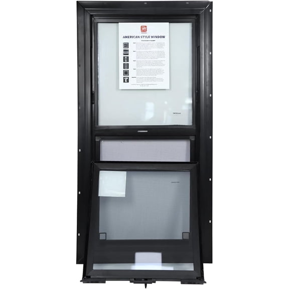 18" x 24" Vinyl Single Hung Window with Tilt,Household Windows with Double-Pane Tempered Glass and Screen, Windproof Shed Windows for House, Mobile Home,Basement,Playhouse (Black)