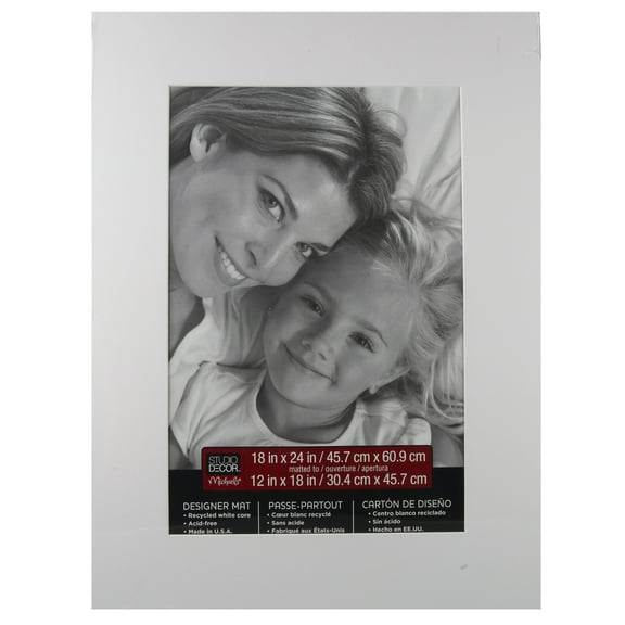 18" x 24" White Mat With 12" x 18" Opening By Studio Décor - Acid Free Mat Board for Pictures - Documents - Certificates - Artwork - and Prints - 1 Pack