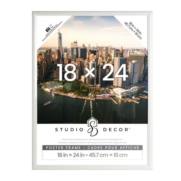 18" x 24" White Poster Frame by Studio Decor - Includes Pre-attached Hanging Hardware - Horizontal or Vertical Display Frame for Posters - Photos and Art Prints - 1 Pack