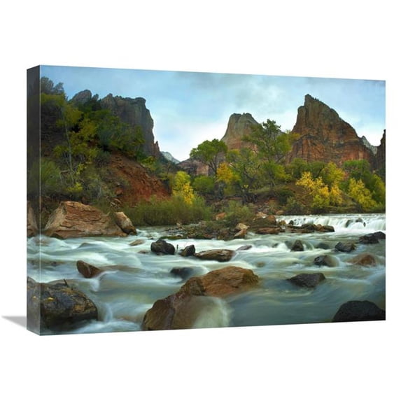 18 x 24 in. Court of the Patriarchs Rising Above River, Zion National Park, Utah Art Print - Tim Fitzharris