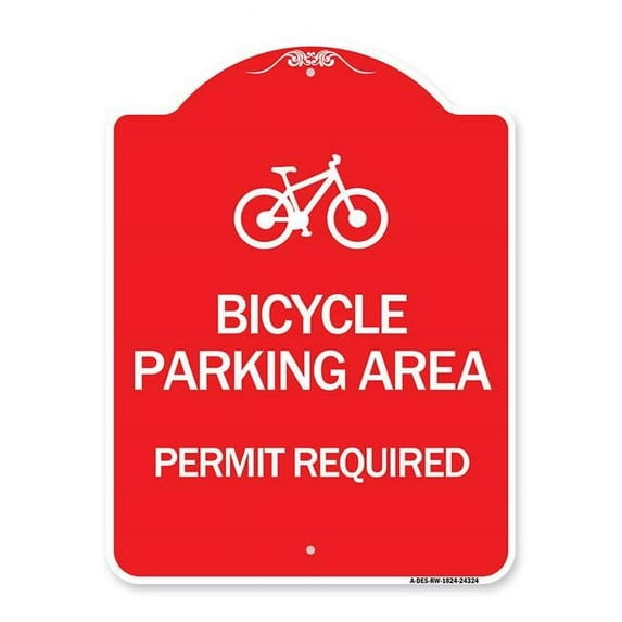 18 x 24 in. Designer Series Sign - Bicycle Parking Area - Permit Required with Graphic, Red & White