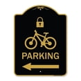 thumbnail image 1 of 18 x 24 in. Designer Series Sign - Parking with Lock Cycle & Left Arrow Symbol, Black & Gold, 1 of 1