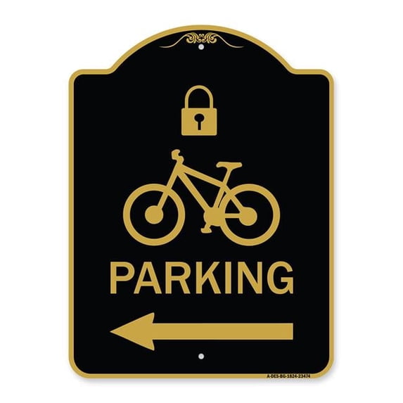 18 x 24 in. Designer Series Sign - Parking with Lock Cycle & Left Arrow Symbol, Black & Gold