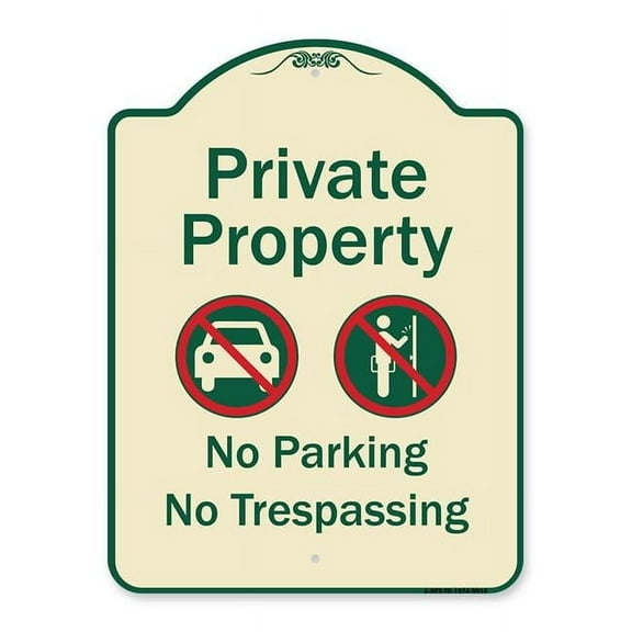 18 x 24 in. Designer Series Sign - Private Property No Parking or Trespassing with Symbols, Tan & Green