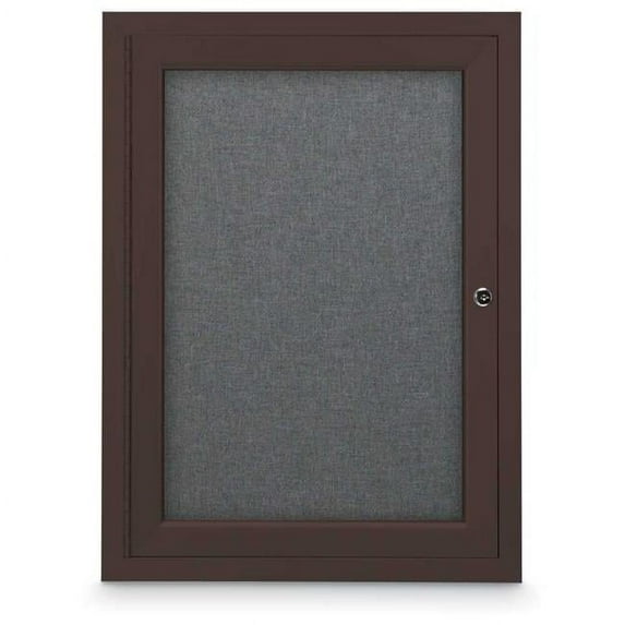 18 x 24 in. Single Door Traditional Indoor Enclosed Corkboard with Medium Grey Fabric Backing Board & Bronze Anodized Aluminum Frame