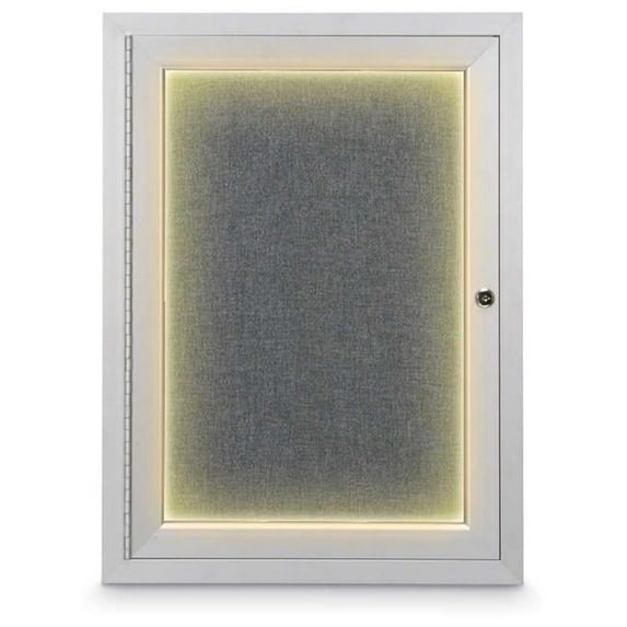 18 x 24 in. Single Door Traditional Indoor Illuminated Enclosed Corkboard with Medium Grey Fabric Backing Board & Satin Anodized Aluminum Frame