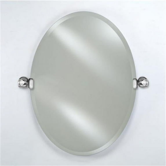 18 x 26 in. Radiance Frameless Beveled Oval Mirror with Decorative Transitional Satin Nickel Tilt Brackets