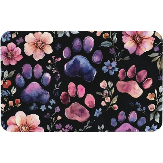 18"x 27.5" - Extra Large Dog Feeding Mat, Absorbent Mats for Dog Food and Water Bowl, Pet Placemat for Dogs, Cats, Puppy Accessories - (Paw Print and Watercolor Flower)