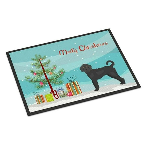 18 x 27 in. Black Labradoodle Christmas Tree Indoor or Outdoor Mat