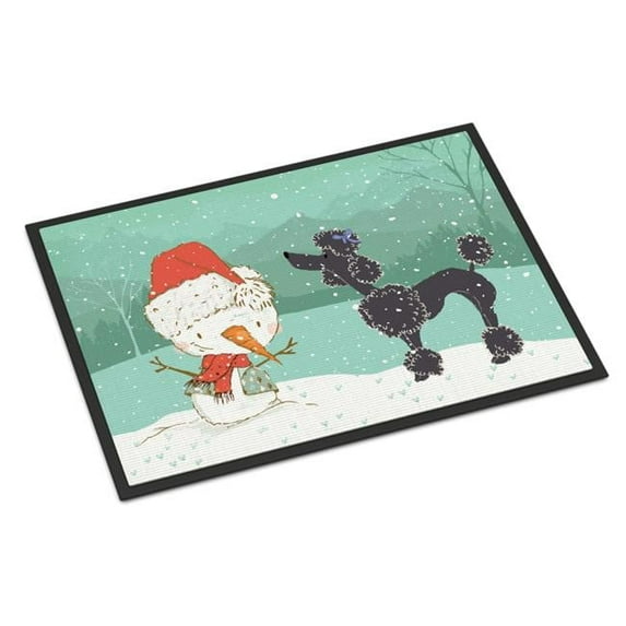 18 x 27 in. Black Poodle Snowman Christmas Indoor or Outdoor Mat