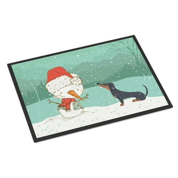18 x 27 in. Black Tan Dachshund Snowman Christmas Indoor or Outdoor Mat