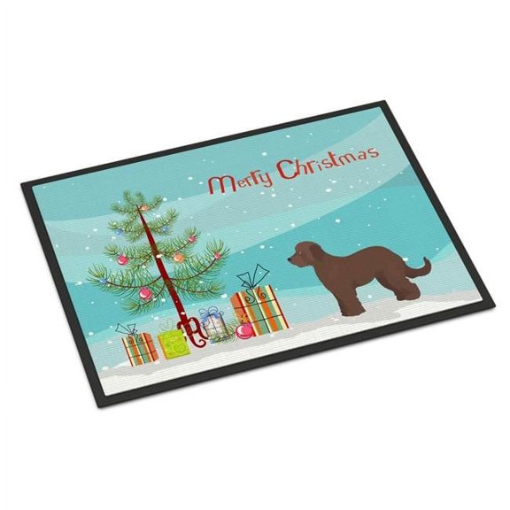 18 x 27 in. Brown Goldendoodle Christmas Tree Indoor or Outdoor Mat