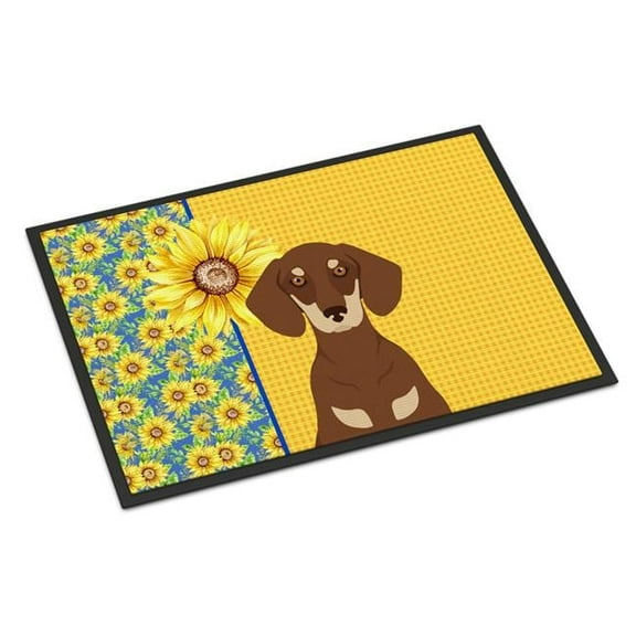 18 x 27 in. Summer Sunflowers Chocolate & Cream Dachshund Indoor or Outdoor Mat
