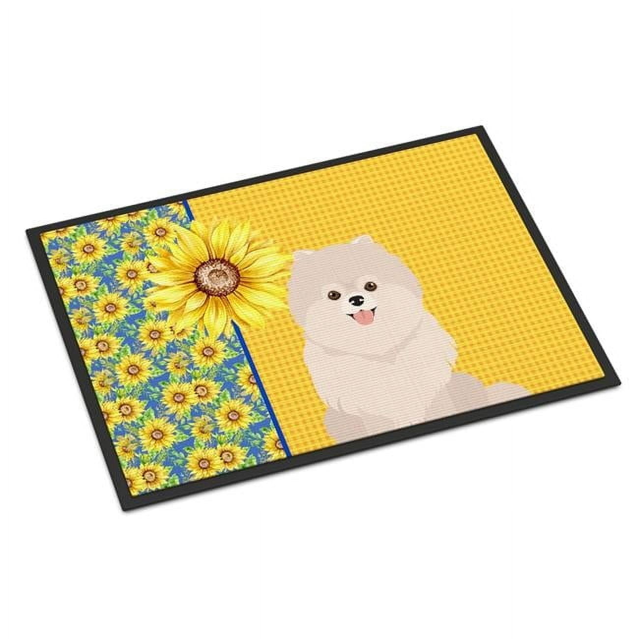 18 x 27 in summer sunflowers white pomeranian indoor or outdoor mat