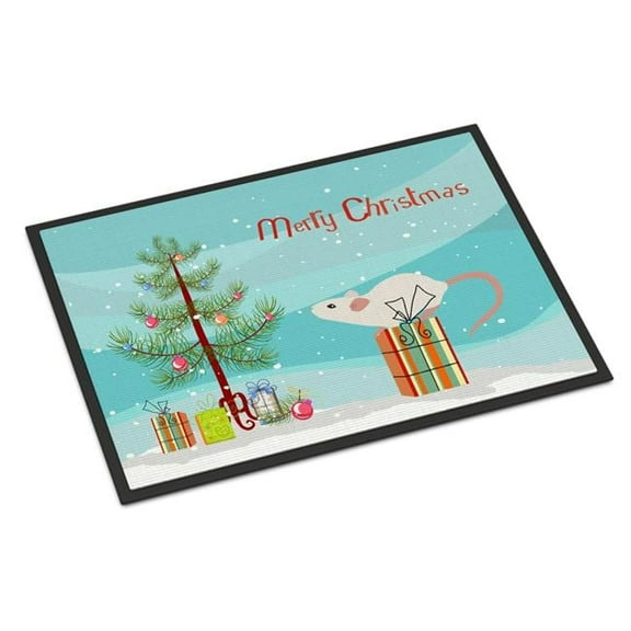 18 x 27 in. White Domestic Mouse Merry Christmas Indoor or Outdoor Mat