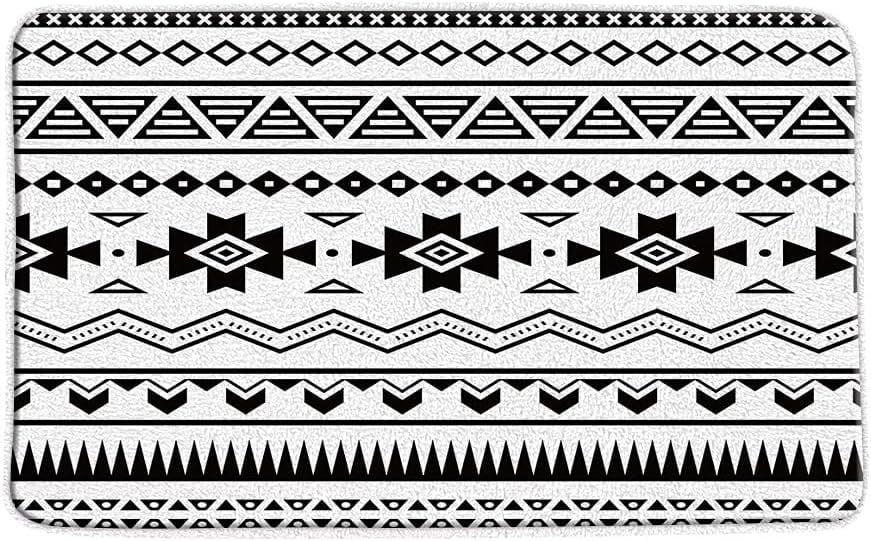 18" x 30" Aztec Bath Mat Southwestern Abstract Black White Geometric