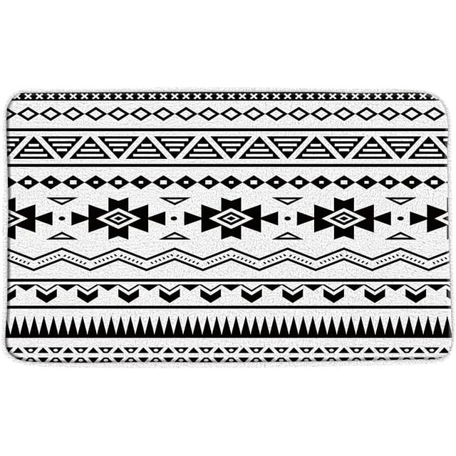 18" x 30" Aztec Bath Mat Southwestern Abstract Black White Geometric