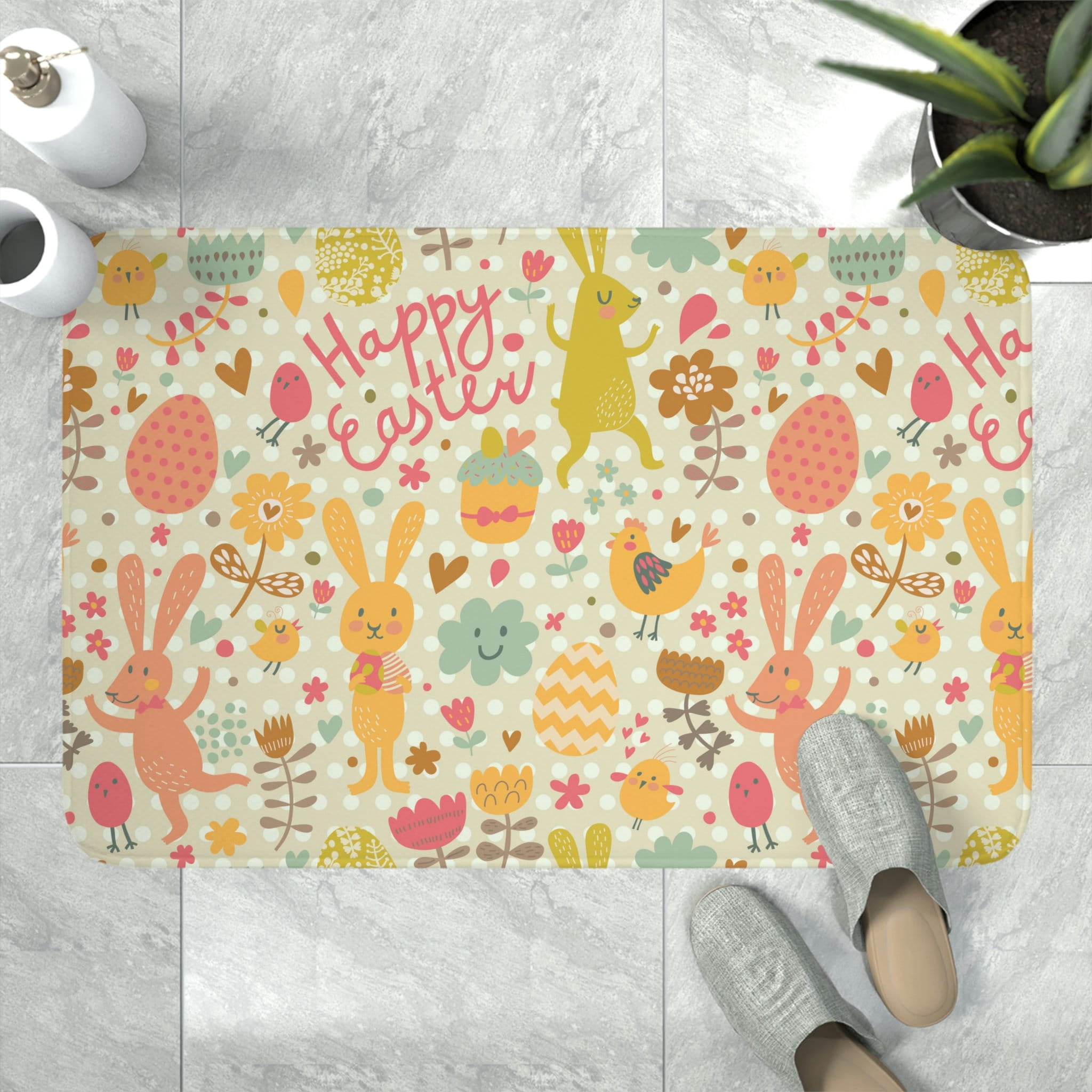 18" x 30" Easter Rabbits and Chickens Memory Foam Bath Mat