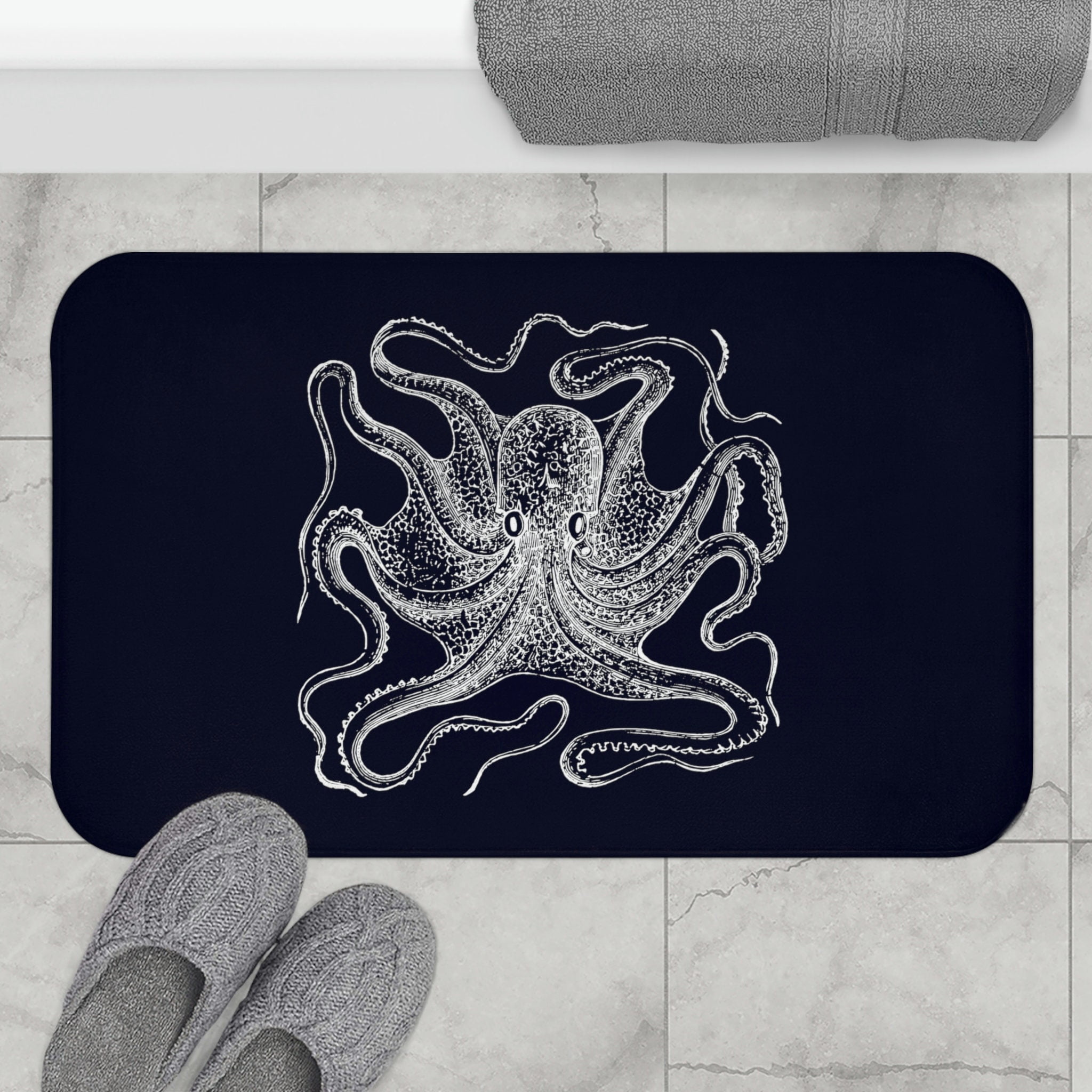 18" x 30" Gothic Nautical Octopus Bath Mat | Octopus Bath Mat | Vintage ...