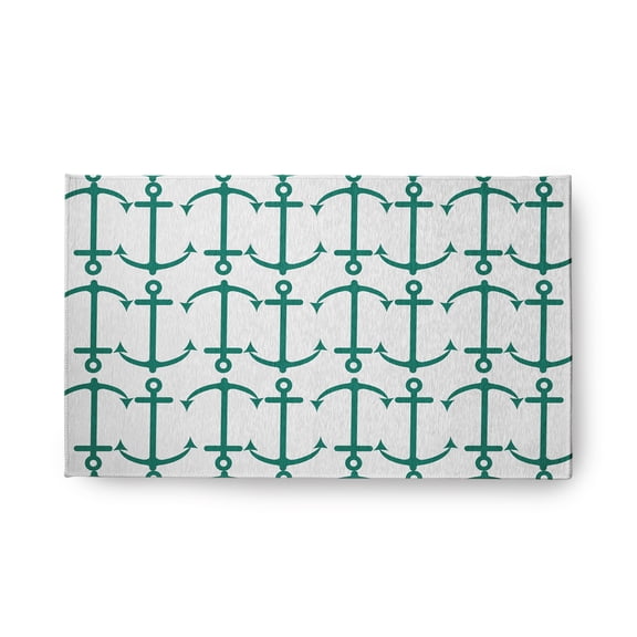 18" x 30" Simply Daisy Anchor Pattern Beach Style Chenille Area Rug, Kelly Green