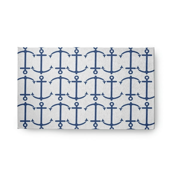 18" x 30" Simply Daisy Anchor Pattern Beach Style Chenille Area Rug, Nautical Navy