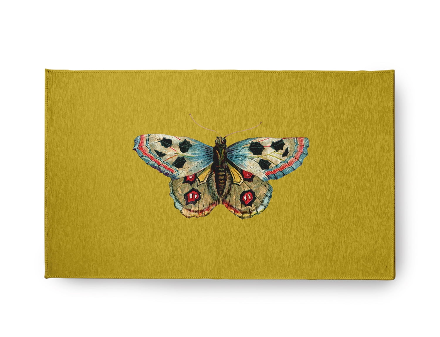 18" x 30" Simply Daisy Brushfoot Butterfly Novelty Chenille Area Rug, Mustard Yellow
