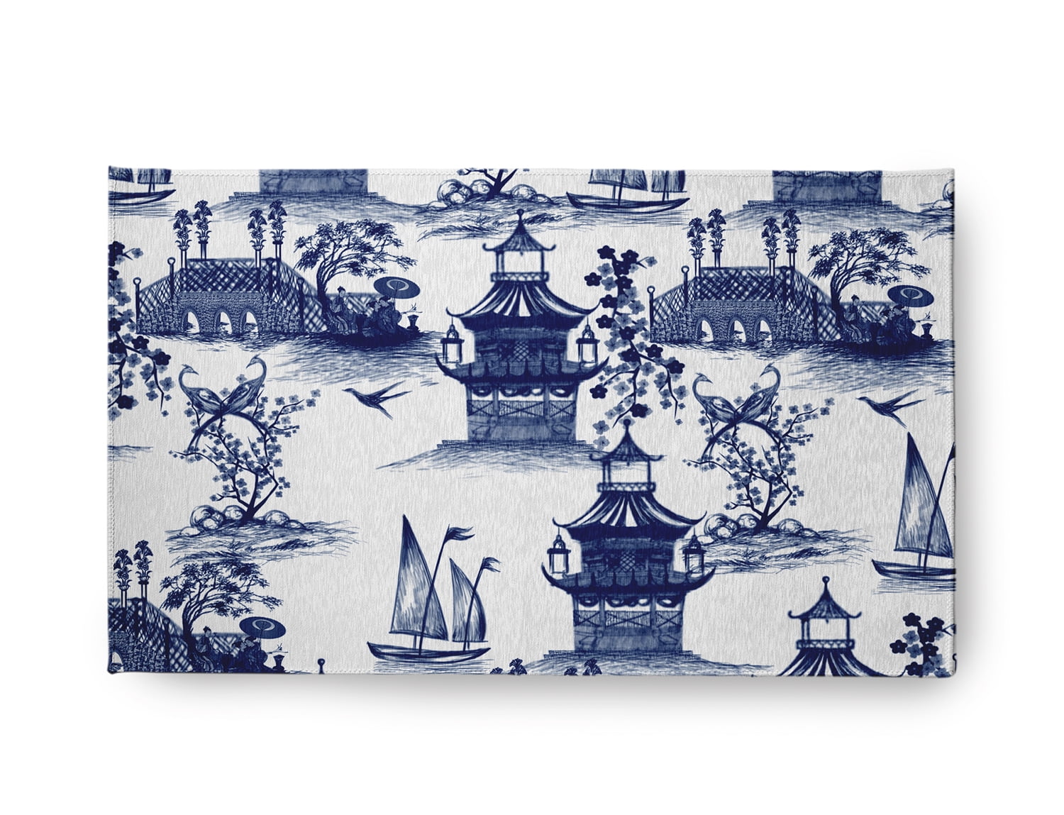 18" x 30" Simply Daisy China Old Oriental Chenille Area Rug, Porcelain Blue