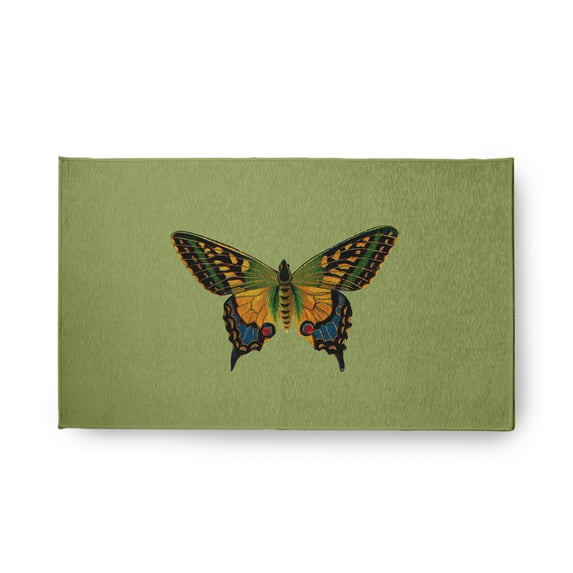18" x 30" Simply Daisy Colorful Butterfly Swallowtail Novelty Chenille Area Rug, Apple Green
