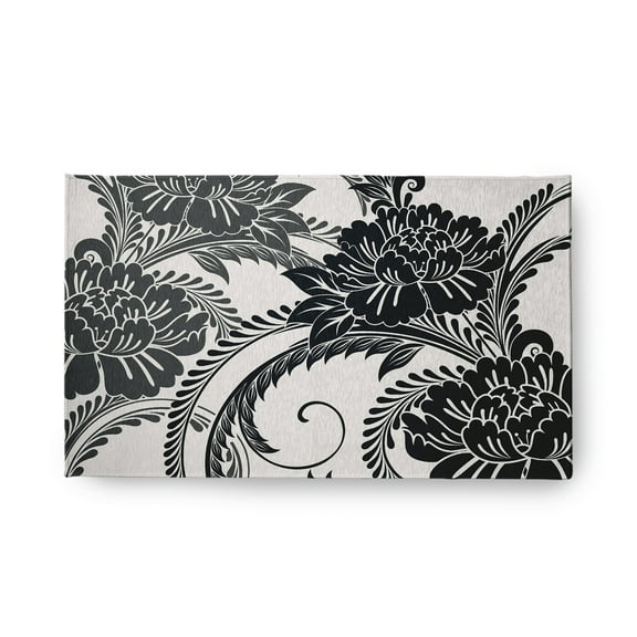 18" x 30" Simply Daisy Flower Flourish French Country Chenille Area Rug, Black